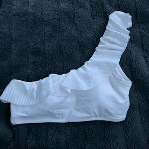White Ruffle Asymmetrical Bikini Top